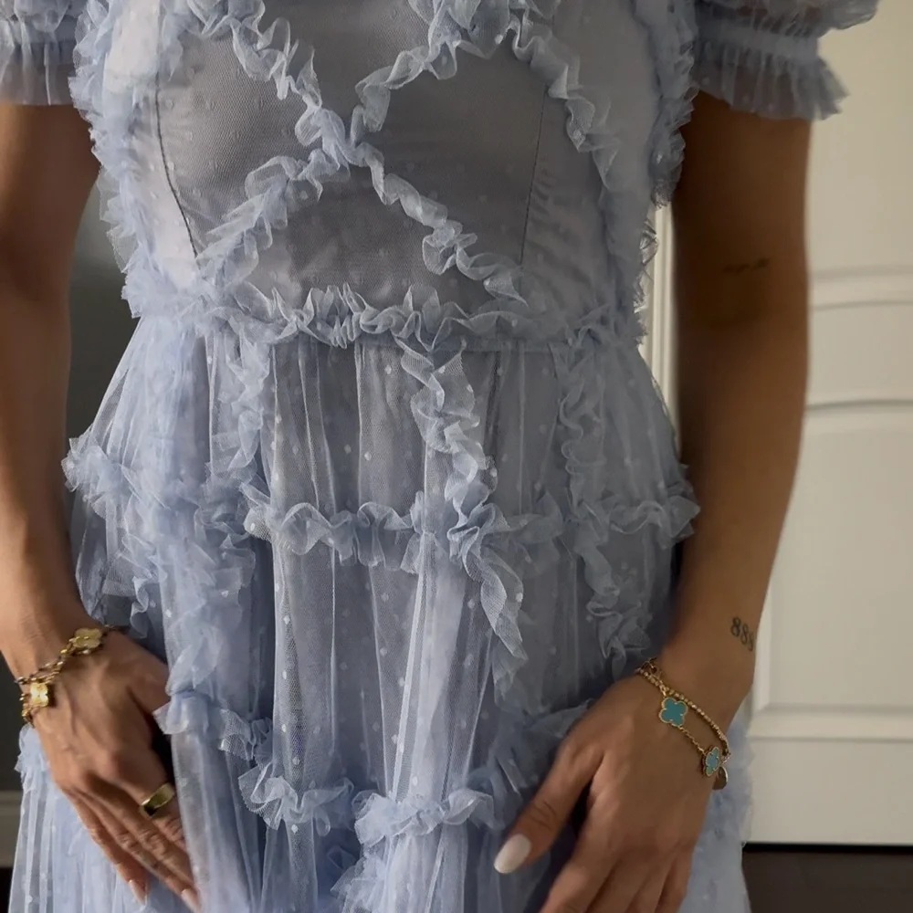 Elegant Blue Ruffled Dress - Picture 6 of 8